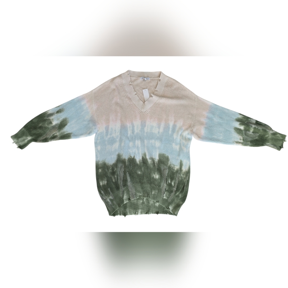 NWT Young Fabulous & Broke Run Away distressed v-neck tie-dye sweater M/L